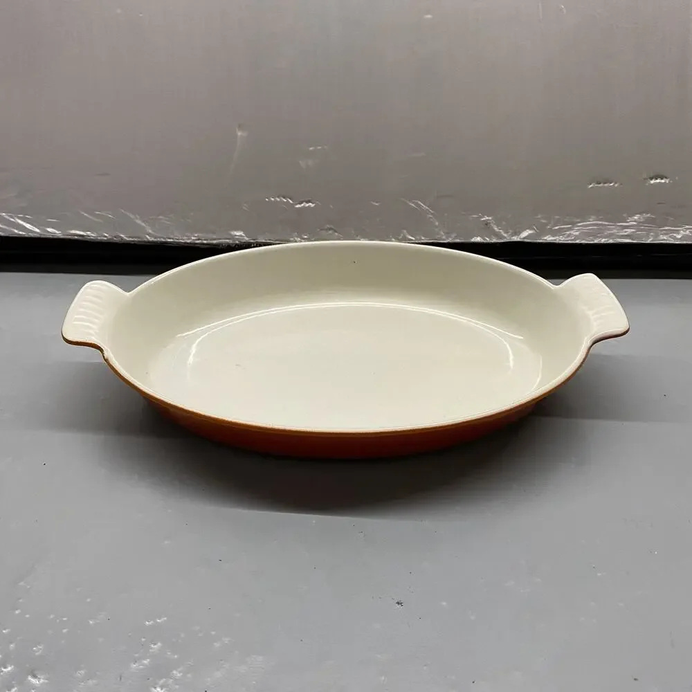 Vintage Descoware #26 Orange Flame Cast Iron Enamel Oval Au Gratin Baking Dish